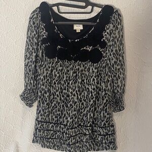 Vince Black and Gray Leopard Print Blouse Polished Feminine